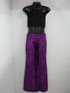 Black lycra halter top with matching purple sequined long pants.