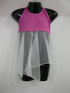 Pink halter neck crop top with chiffon attached to top.